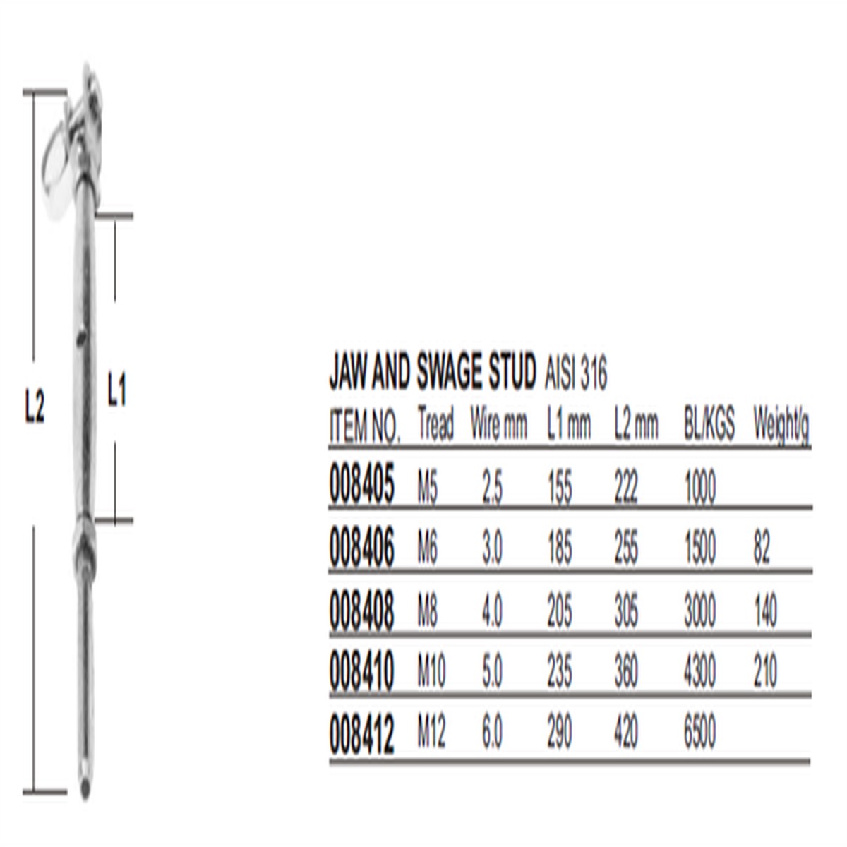 Tensor Panama East Jaw and Swage Stud
