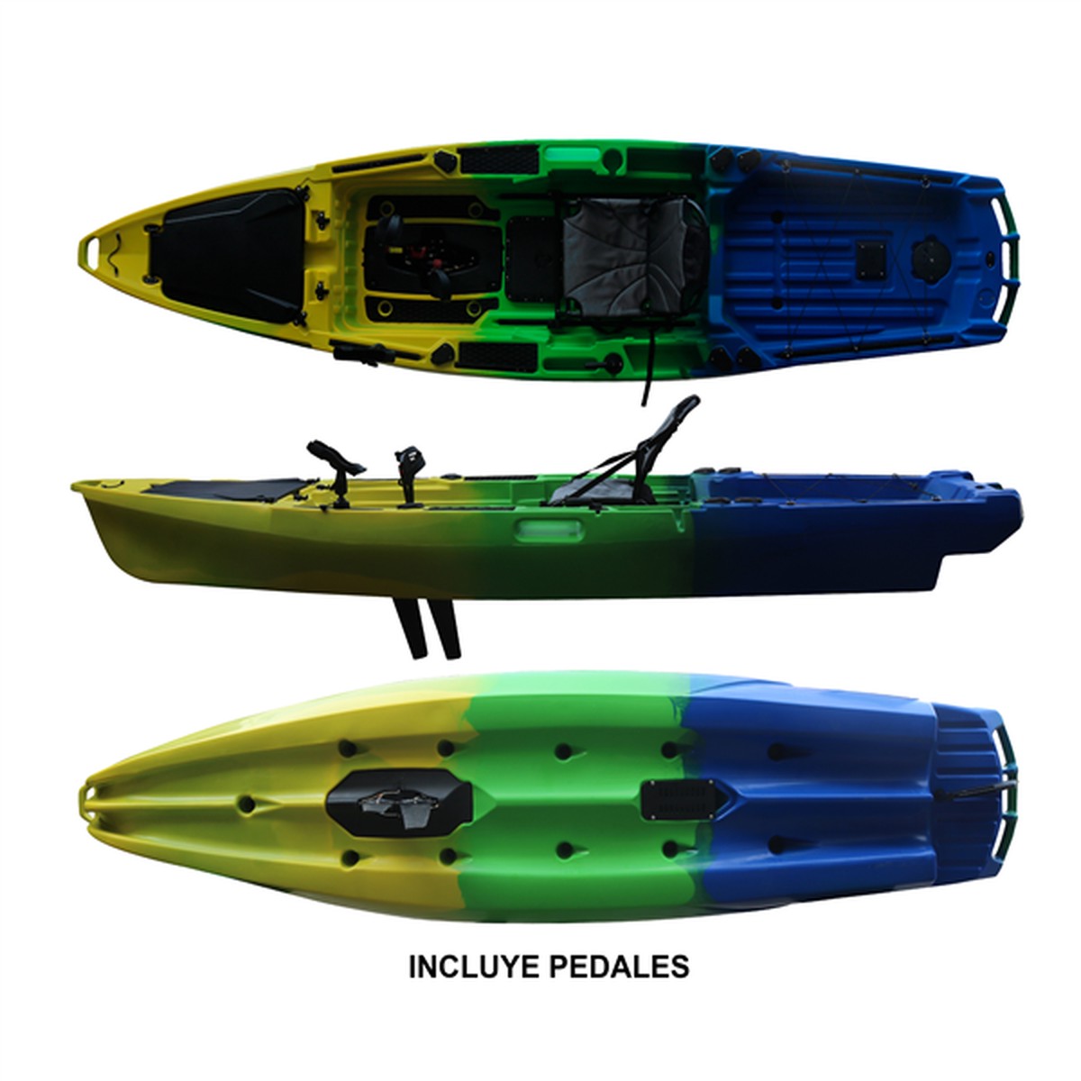 Kayak Harman 12.8' con Pedal - Amarillo/Verde/Azul (VK40)